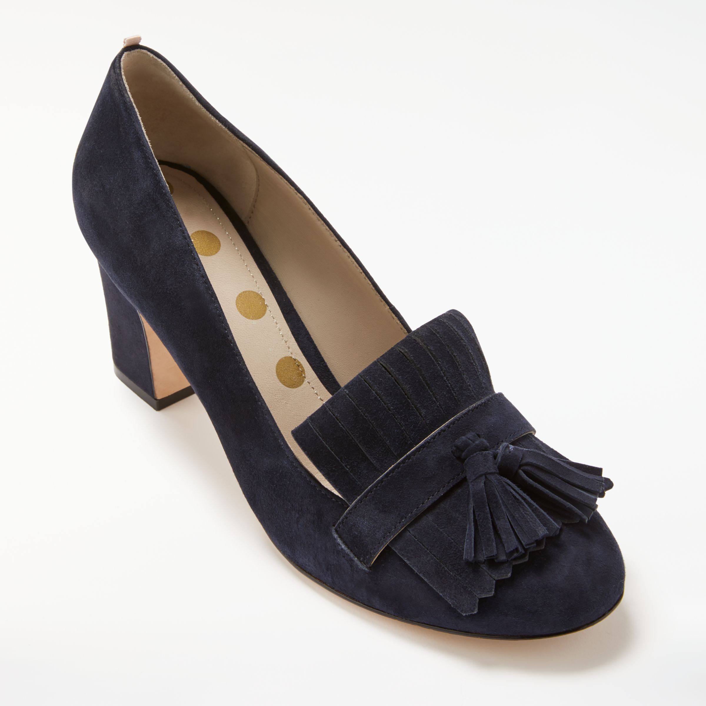 Buy Boden Pippa Block Heeled Loafer Court Shoes, Navy Suede | John Lewis