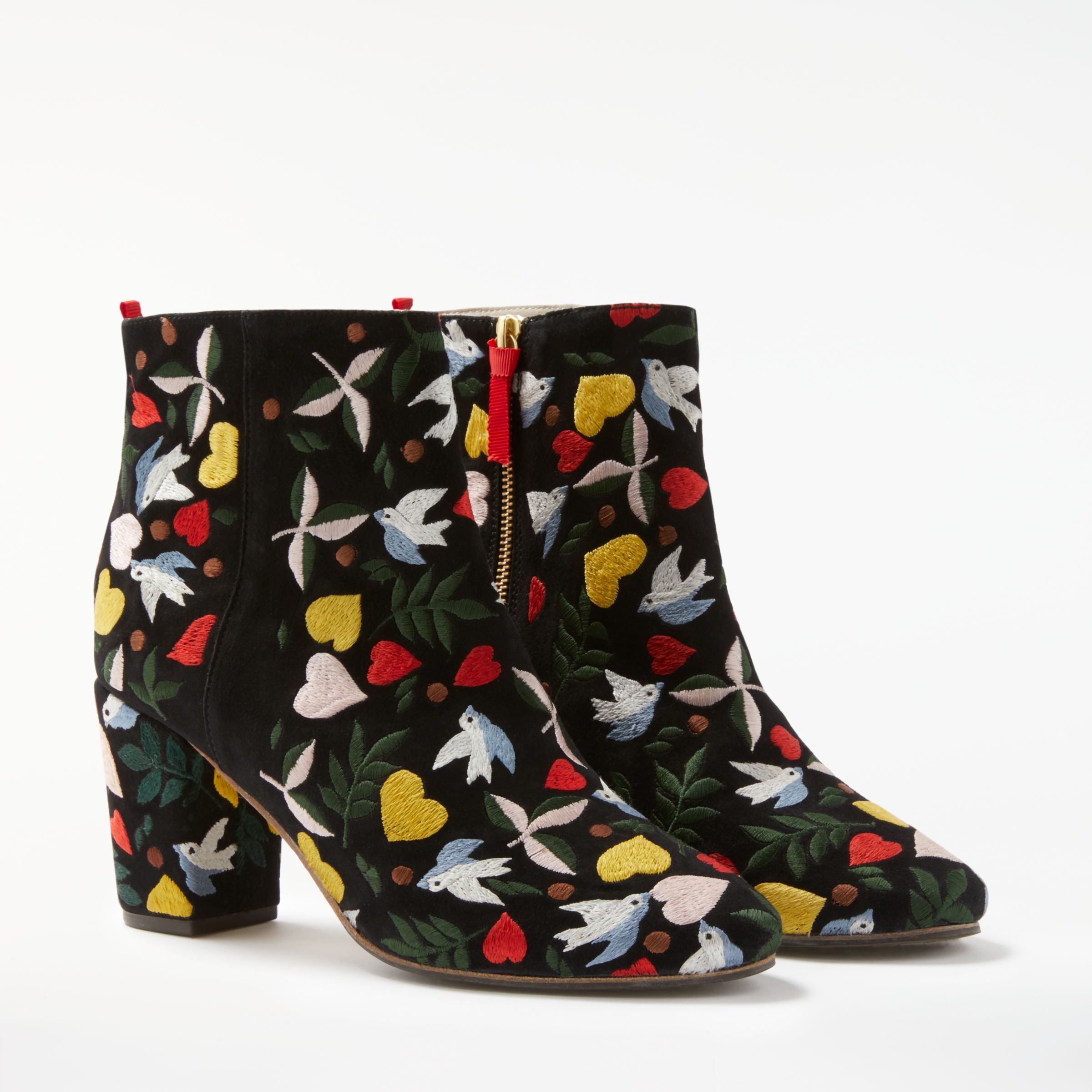 Boden Folk Embroidered Block Heeled Ankle Boots, Black