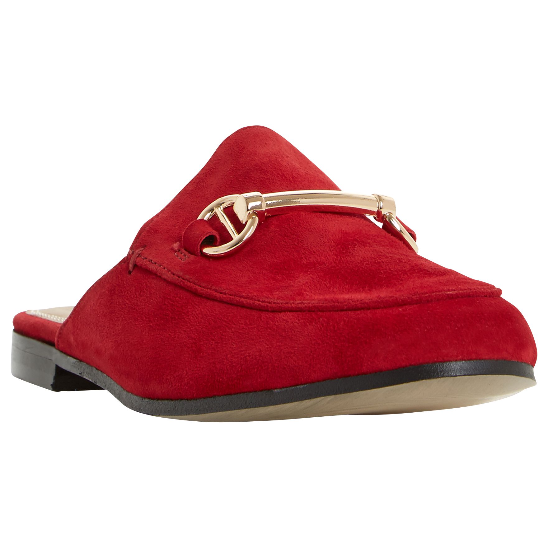 red backless loafers
