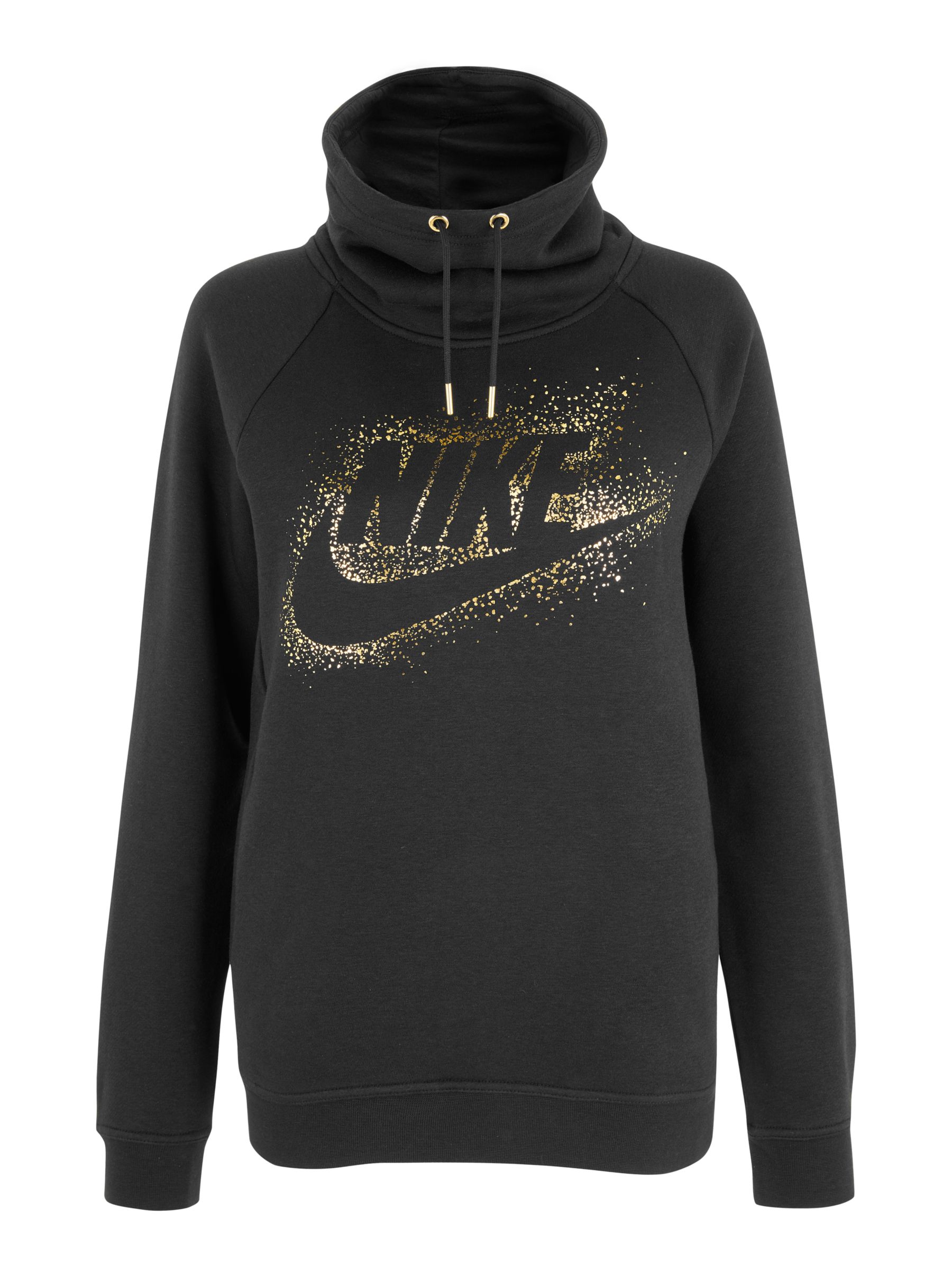Nike Sportswear Metallic Logo Rally Hoodie, Black/Gold at John Lewis ...