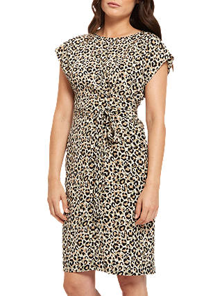 Jaeger Silk Leopard Print Wrap Dress, Ivory/Black