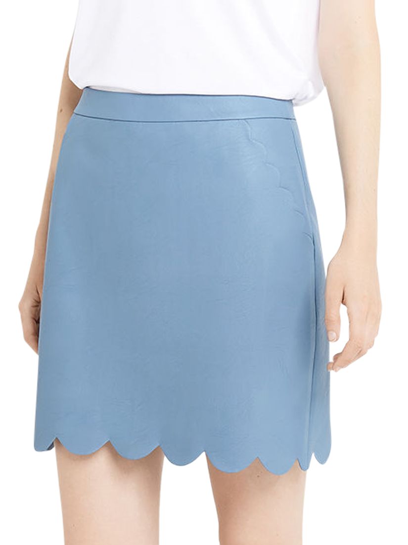 Oasis Faux Leather Scallop Skirt, Light Blue, 12
