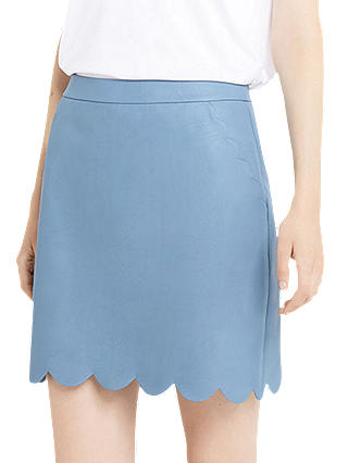 Oasis Faux Leather Scallop Skirt, Light Blue