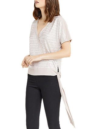 Oasis Chain Crinkle Wrap Top, Pewter