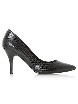 Dune Aeryn Stiletto Heeled Court Shoes, Black Reptile