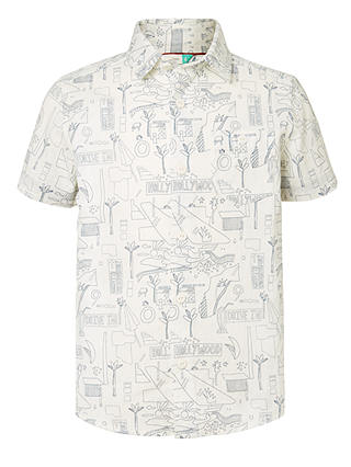 John Lewis & Partners Boys' LA Print Short Sleeve Shirt, Cream