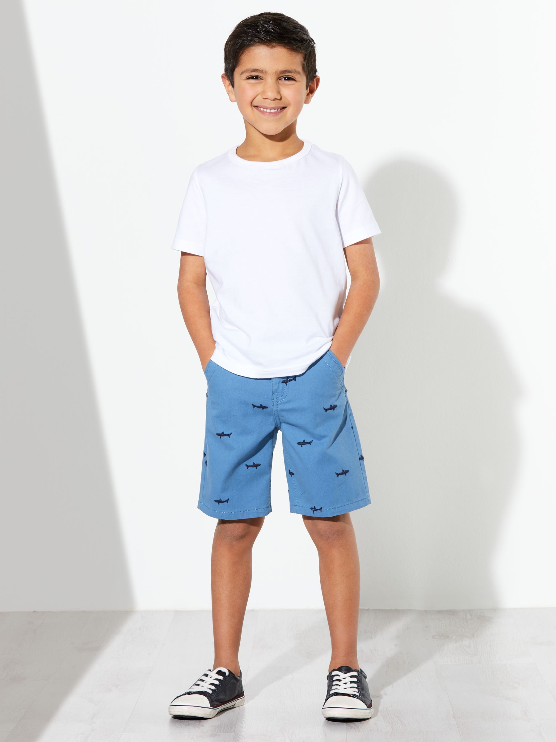 John Lewis & Partners Boys' Shark Embroidered Shorts, Blue
