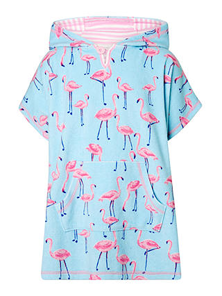 John Lewis Girls' Flamingo Towel Poncho, Blue