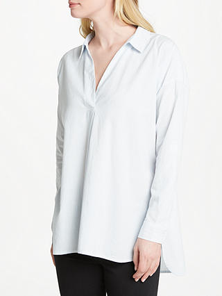 John Lewis & Partners Needle Stripe Tunic Shirt, White/Blue