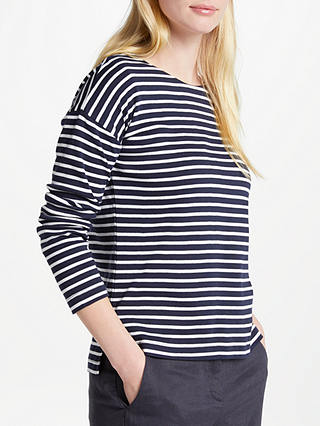 John Lewis & Partners Long Sleeve Stripe Top, Navy/White