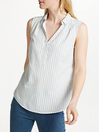 John Lewis & Partners Jacquard Stripe Sleeveless Shirt, White/Allure Blue