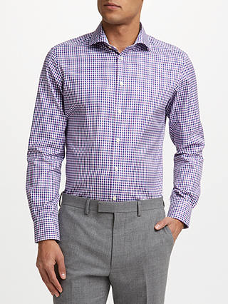 John Lewis & Partners Thomas Mason Oxford Check Tailored Fit Shirt, Berry