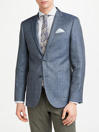 John Lewis & Partners Wool Silk Linen Basketweave Tailored Blazer, Grey