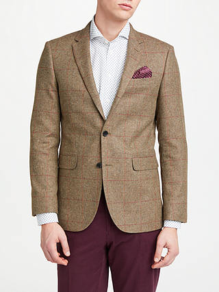 John Lewis & Partners Woven in Scotland Check Tailored Blazer, Olive/Rust