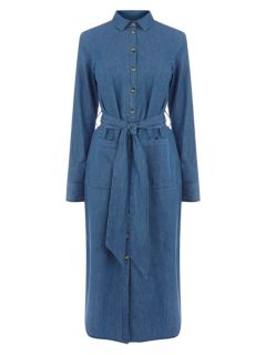 Warehouse Denim Shirt Midi Dress, Mid Wash, 6