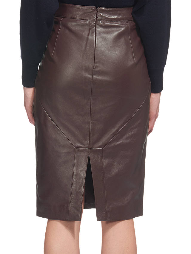 Whistles Kel Leather Pencil Skirt, Burgundy at John Lewis & Partners