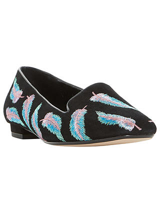Dune Geathers Embroidered Loafers, Black