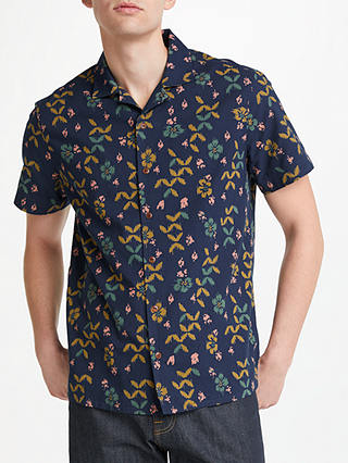 JOHN LEWIS & Co. Japanese Woodblock Short Sleeve Shirt, Navy