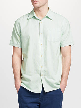 John Lewis & Partners Scotts Stripe Short Sleeve Oxford Shirt, Light Green