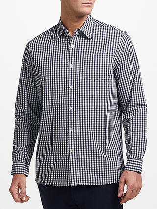 John Lewis & Partners Cotton Poplin Gingham Shirt, Navy