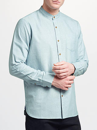 John Lewis & Partners Grandad Collar Stripe Oxford Shirt, Blue