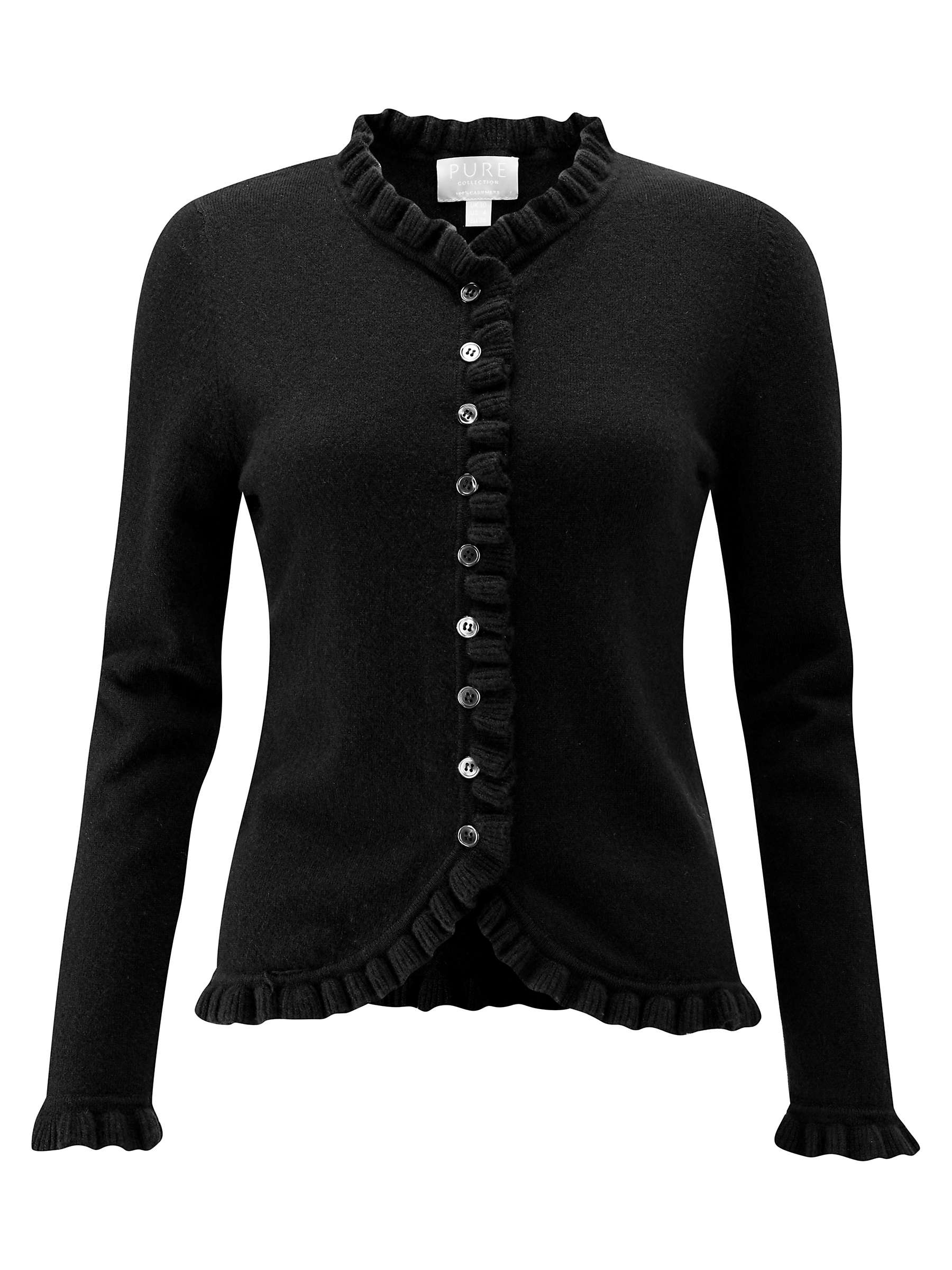 Buy Pure Collection Cashmere Ruffle Edge Cardigan, Black Online at johnlewis.com