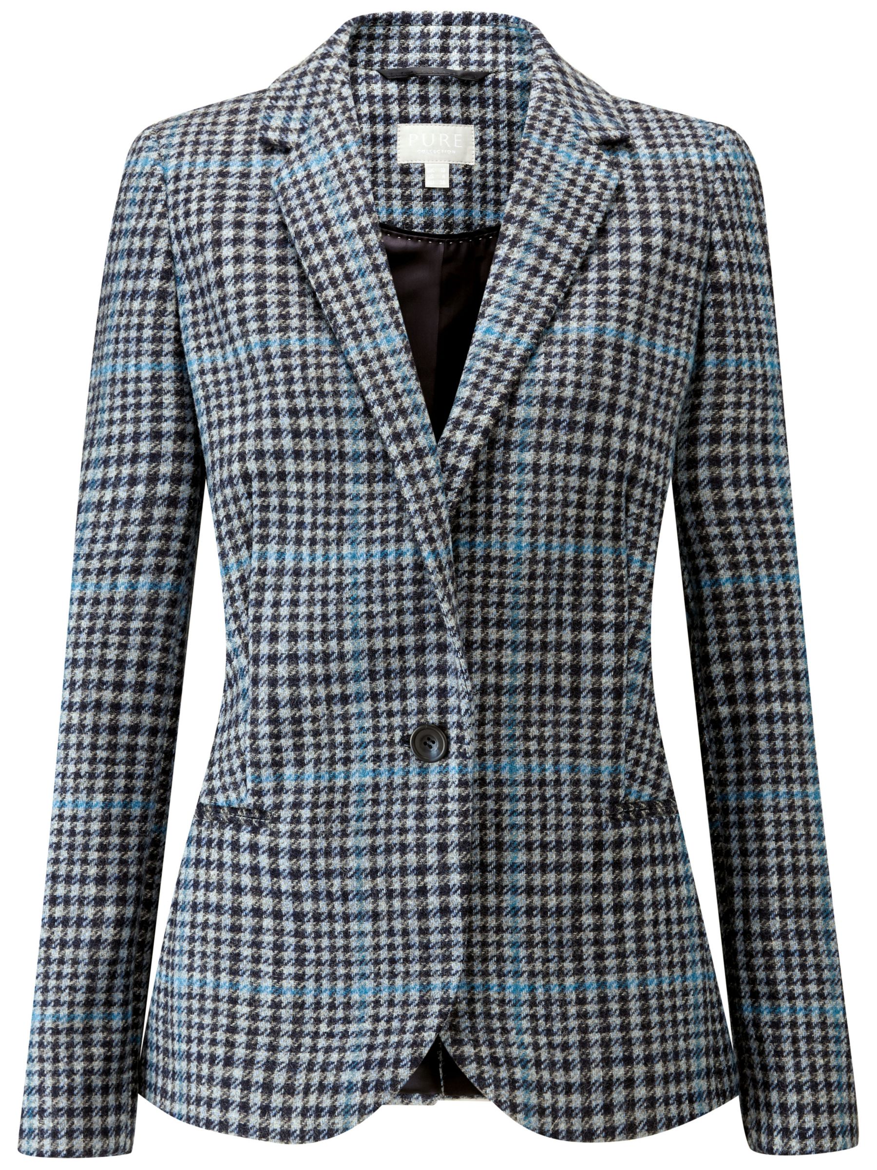 Pure Collection Check Tailored Blazer, Blue, 10