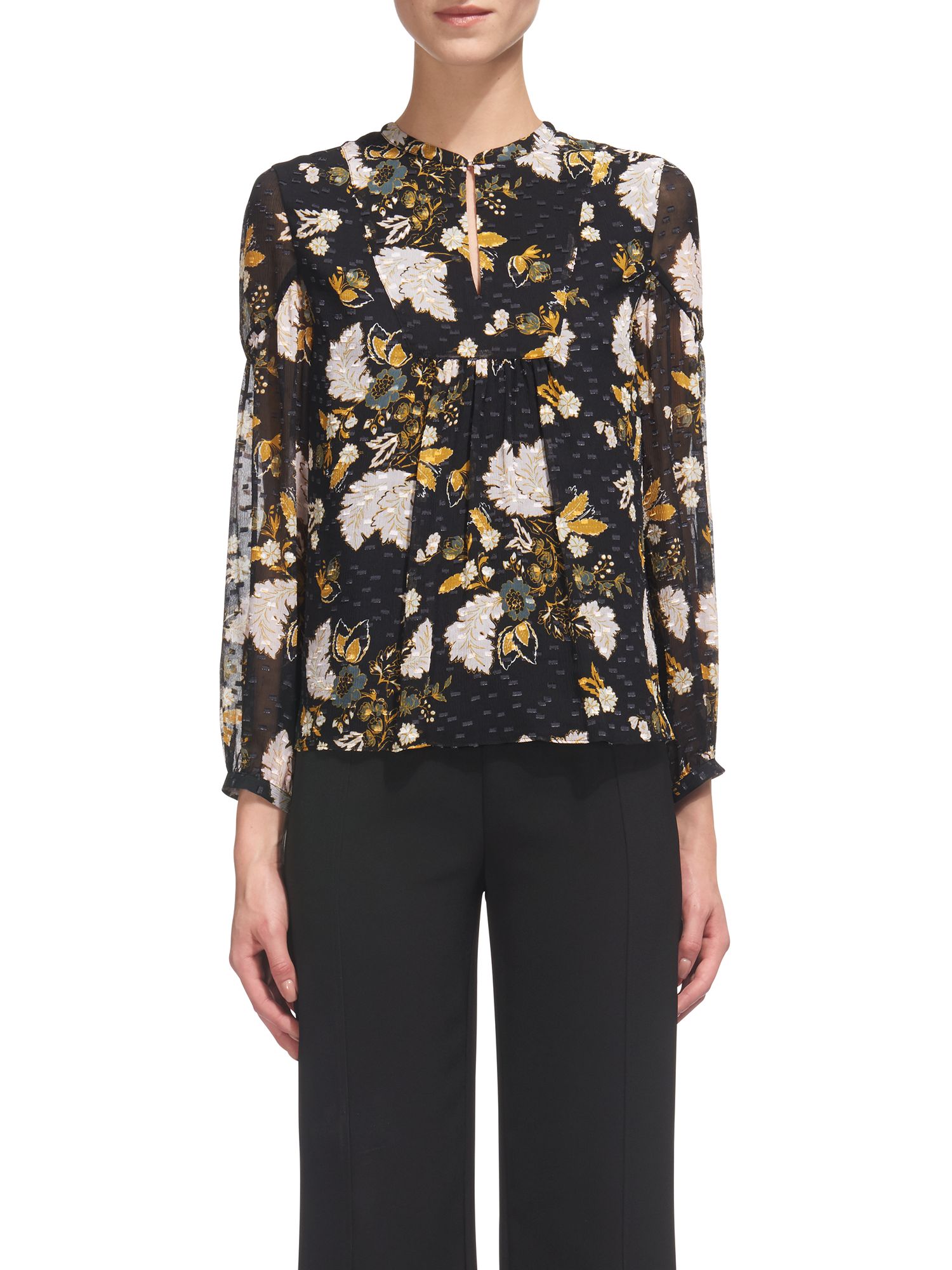 Whistles Belize Silk Blouse, Black/Multi