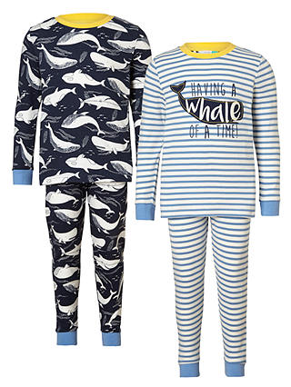 John Lewis & Partners Children's Whale Print Pyjamas, Pack of 2, Blue