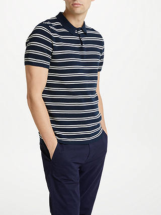 Kin Knitted Stripe Polo Shirt, Navy