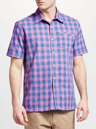 John Lewis & Partners Marl Gingham Check Slim Fit Shirt, Blue/Pink