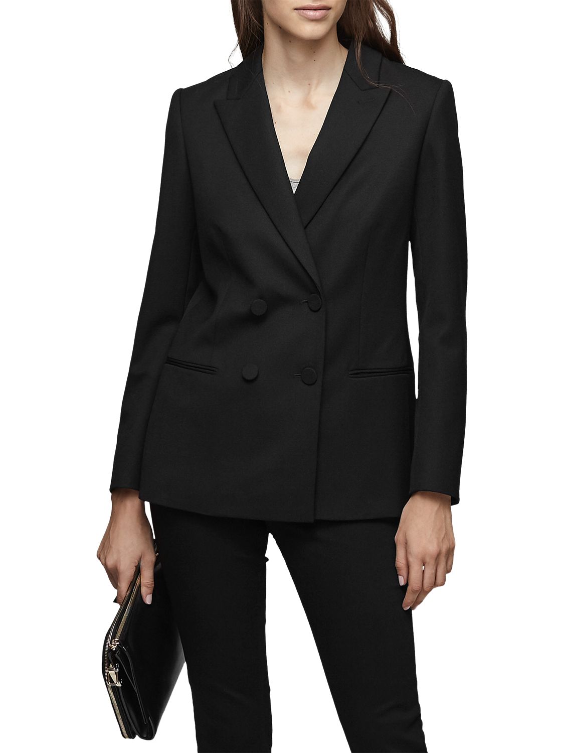 Reiss Nola Double Breasted Blazer, Black