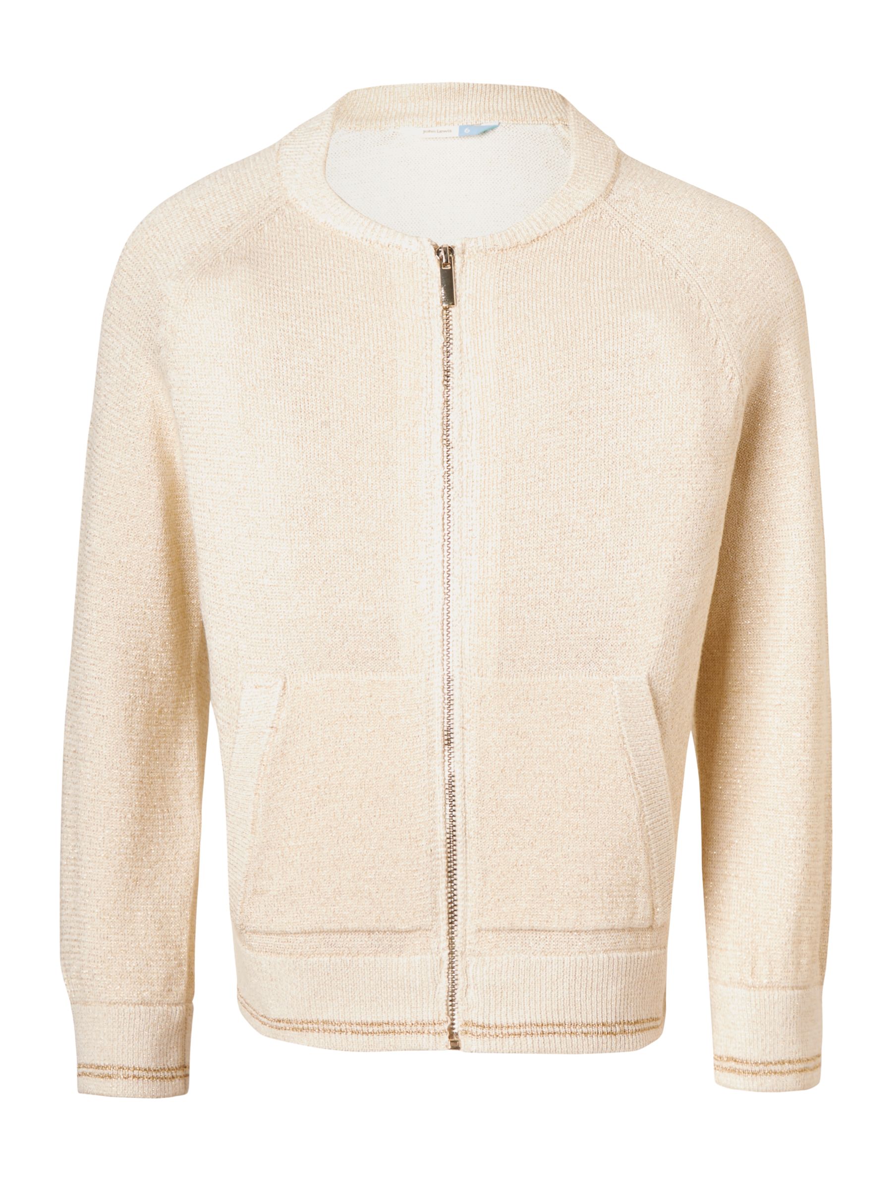 John Lewis & Partners Girls' Lurex Knitted Bomber Jacket, Gardenia