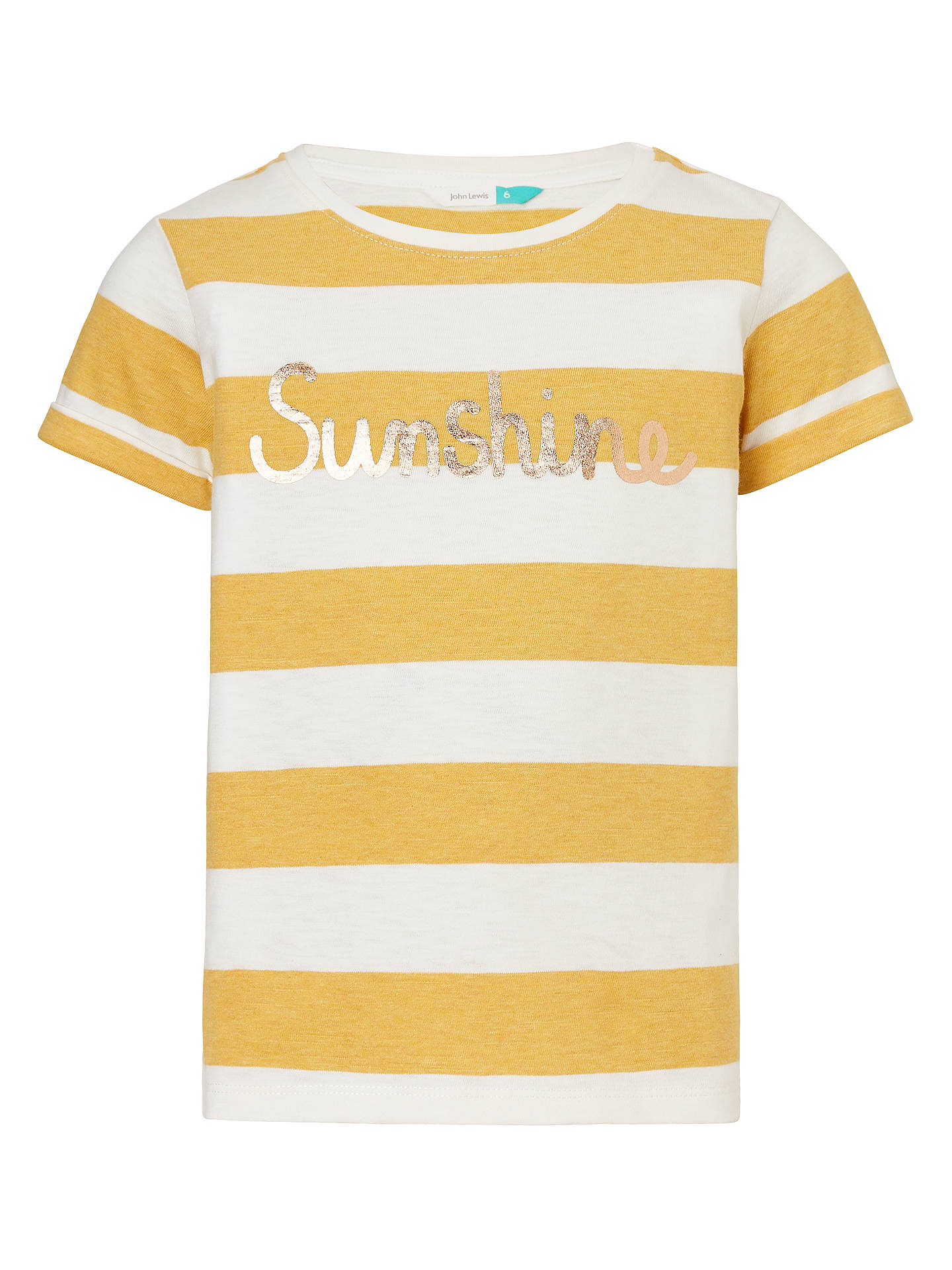 John Lewis Girls' Sunshine Stripe T-Shirt, Yellow at John Lewis & Partners