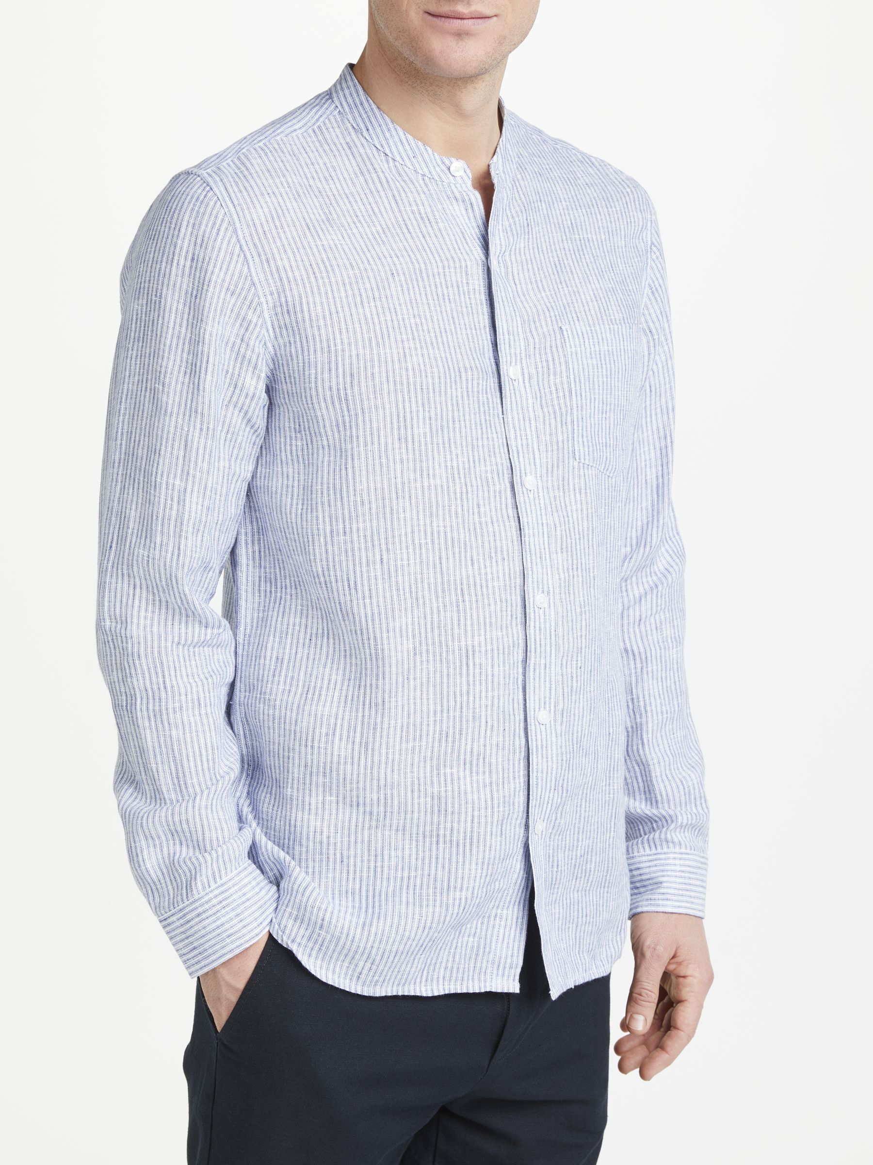 John Lewis & Partners Linen Stripe Grandad Shirt