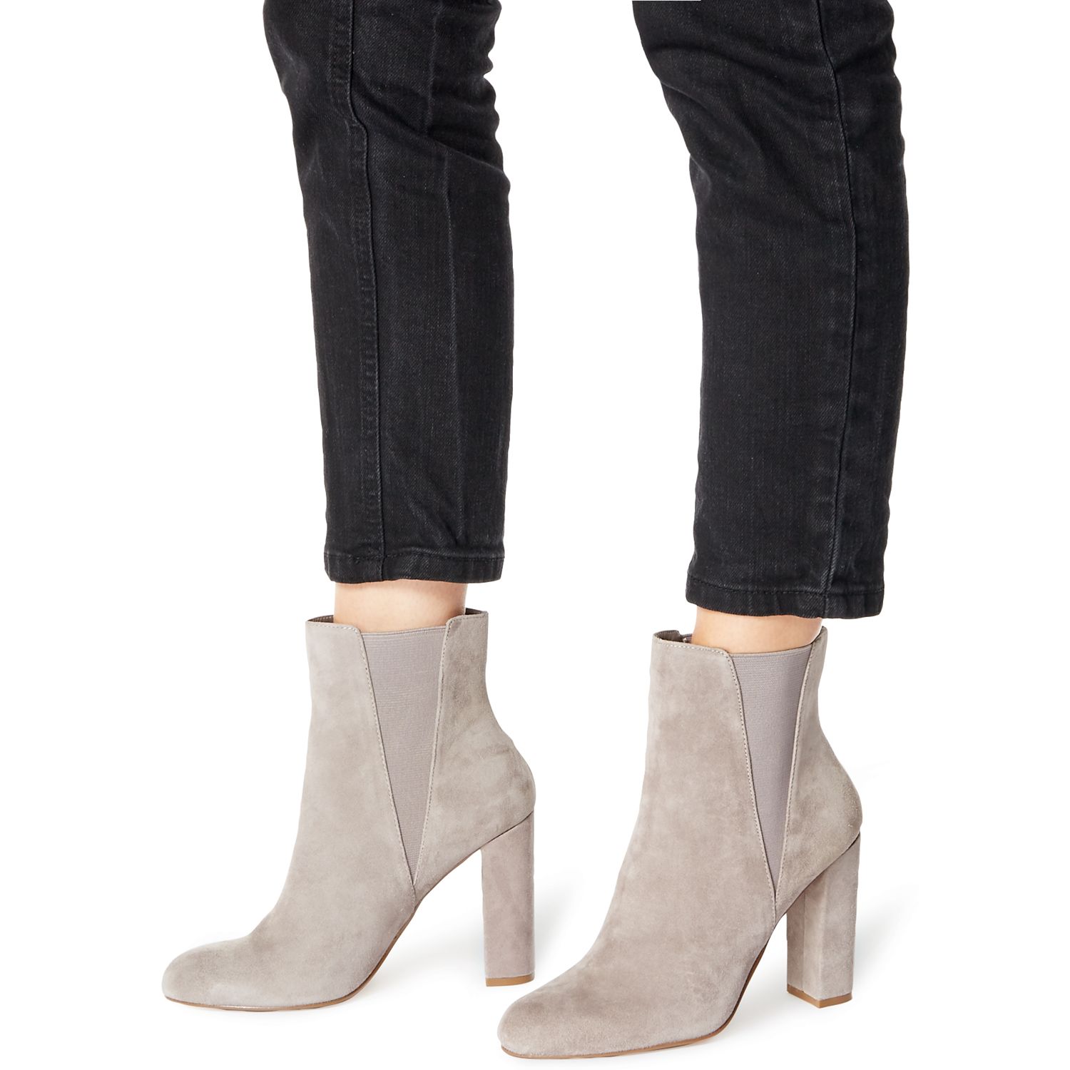 Block Heeled Ankle Boots, Grey Suede 