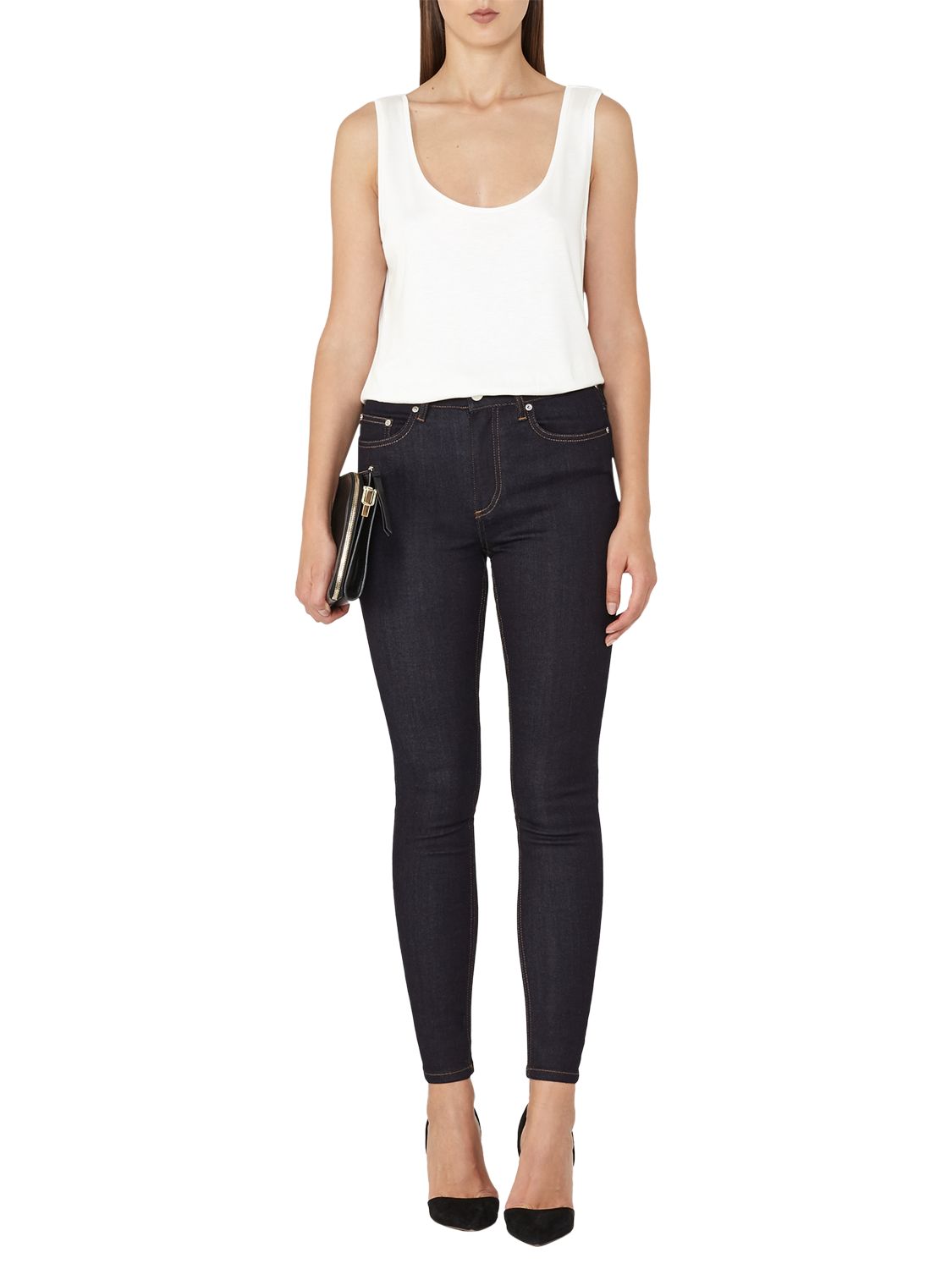 Reiss Helvin High Waisted Skinny Jeans, Dark Indigo