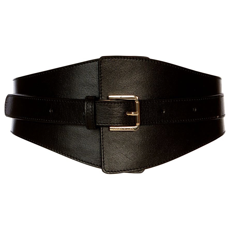 Karen Millen Leather Wide Buckle Waist Belt, Black
