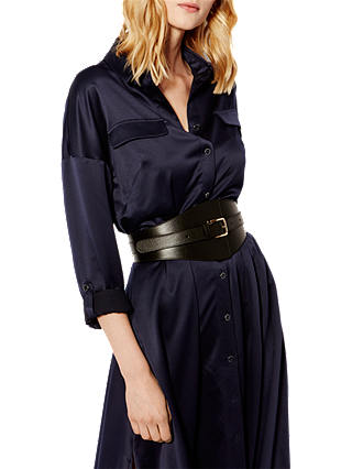 Karen Millen Leather Wide Buckle Waist Belt, Black, S