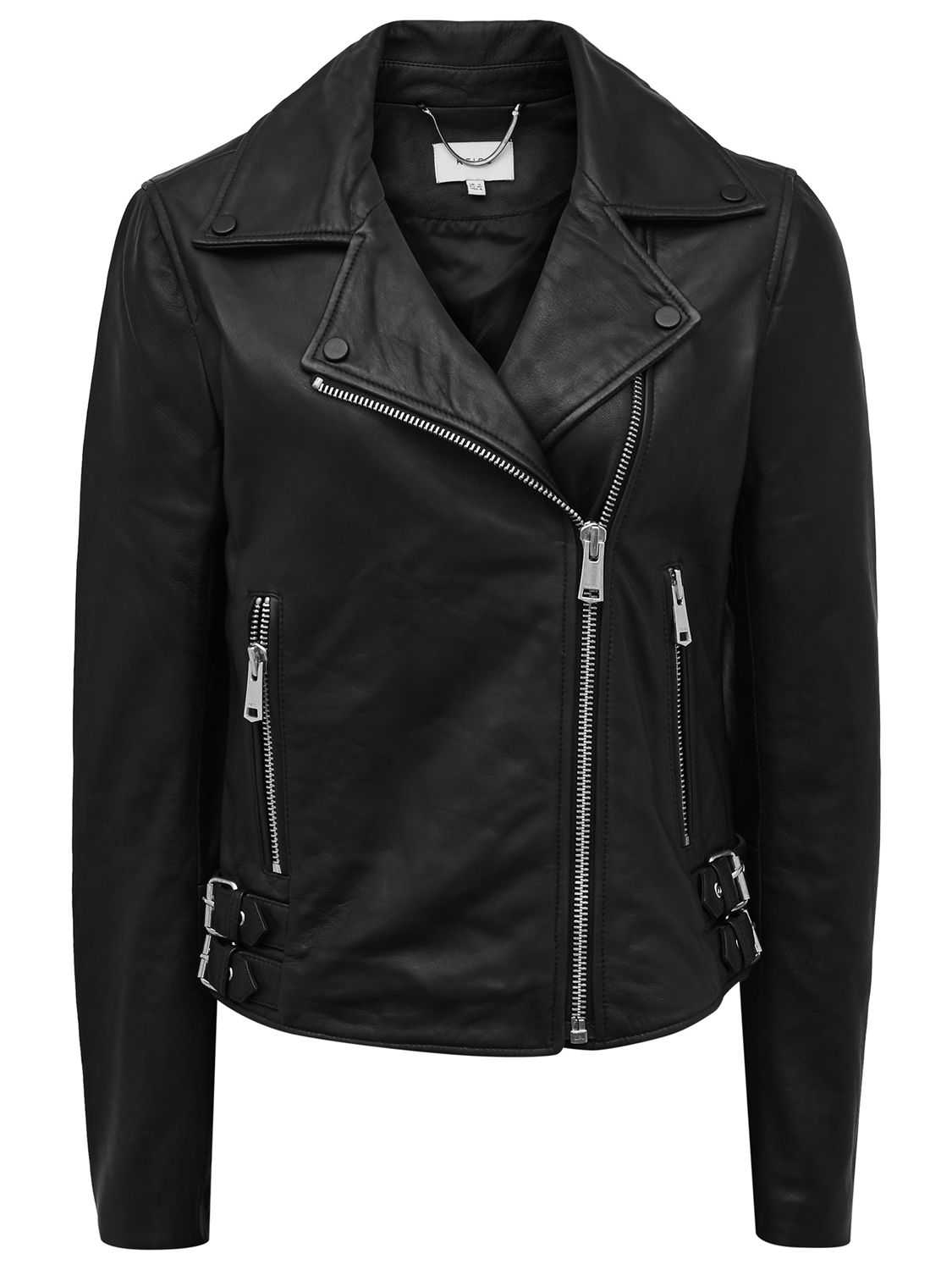 Reiss Ally Leather Biker Jacket, Black at John Lewis & Partners
