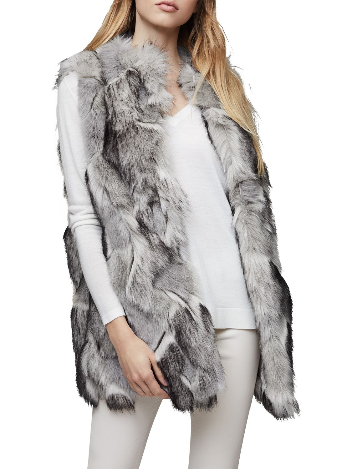 Reiss Krista Faux Fur Gilet, Multi/Grey at John Lewis & Partners