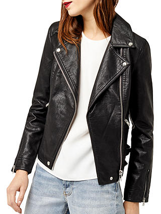 Warehouse Faux Leather Biker Jacket, Black