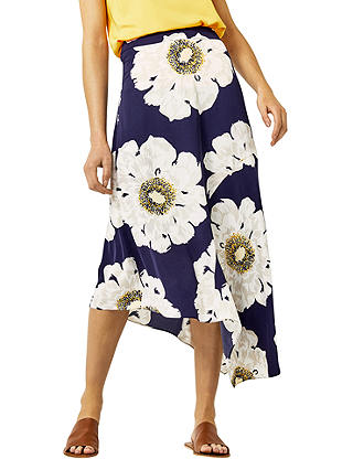 Warehouse Melody Floral Midi Skirt, Blue