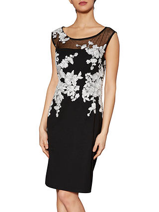 Gina Bacconi Olivia Contrast Embroidery Dress, Black/White
