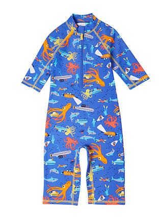 John Lewis & Partners Boys' Underwater Print UV SunPro Suit, Blue