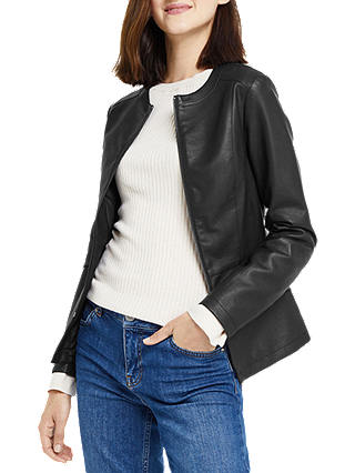 Oasis Faux Leather Collarless Jacket, Black