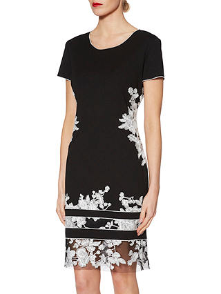 Gina Bacconi Joyce Floral Embroidered Shift Dress, Black/White