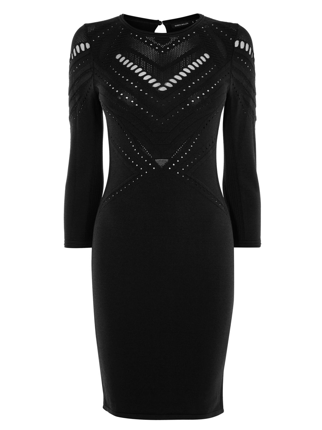 Karen Millen Open Knit Bodycon Dress, Black at John Lewis & Partners
