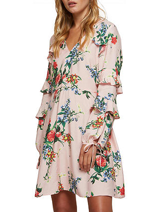Miss Selfridge Petite Floral Long Sleeve Dress, Pink
