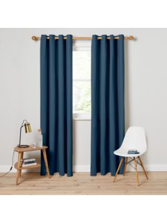 John Lewis ANYDAY Arlo Pair Lined Eyelet Curtains, Blue, W117 x Drop 137cm